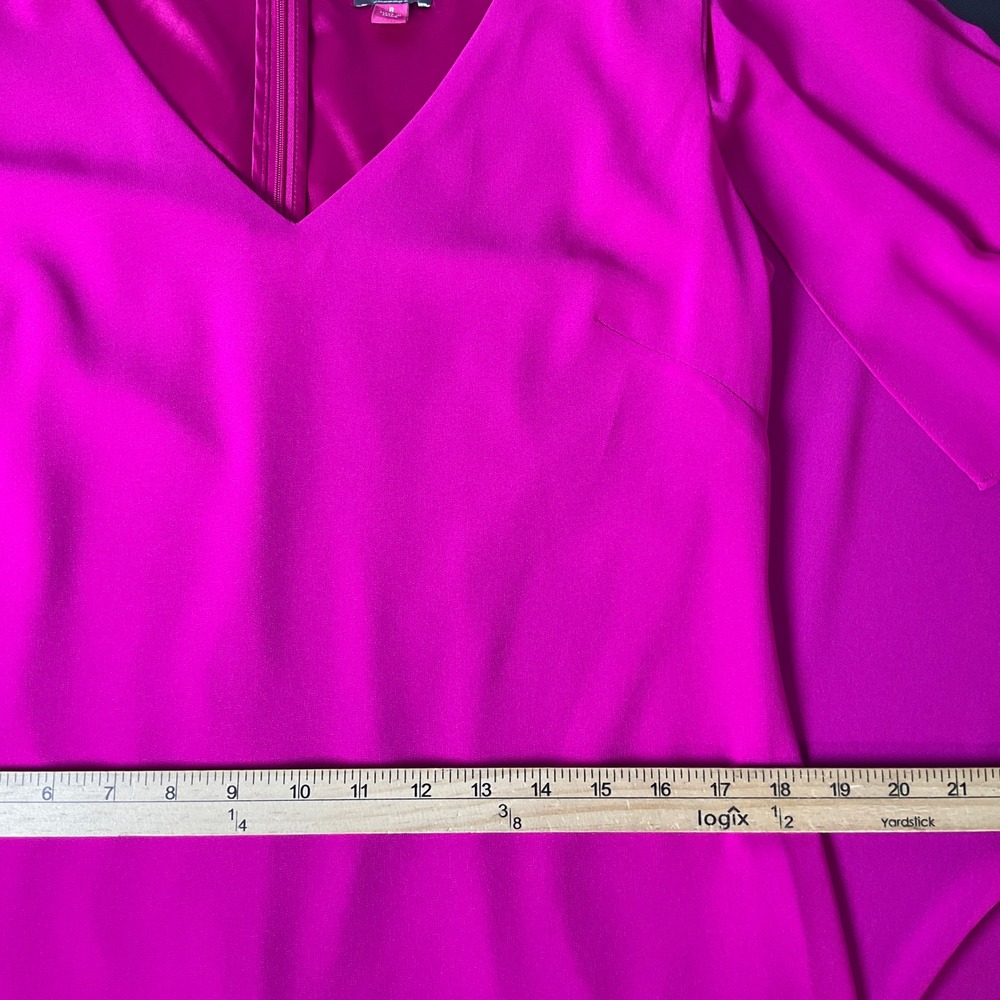 Vince Camuto Cape Dress Women 8 Fuchsia Pink V-Neck Split Back Shift Flowy - Picture 8 of 12